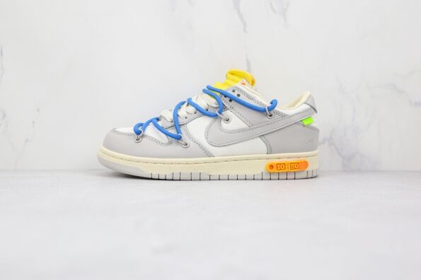 NIKE Off-White x Nike Dunk Low'50' White grey dark blue shoelace