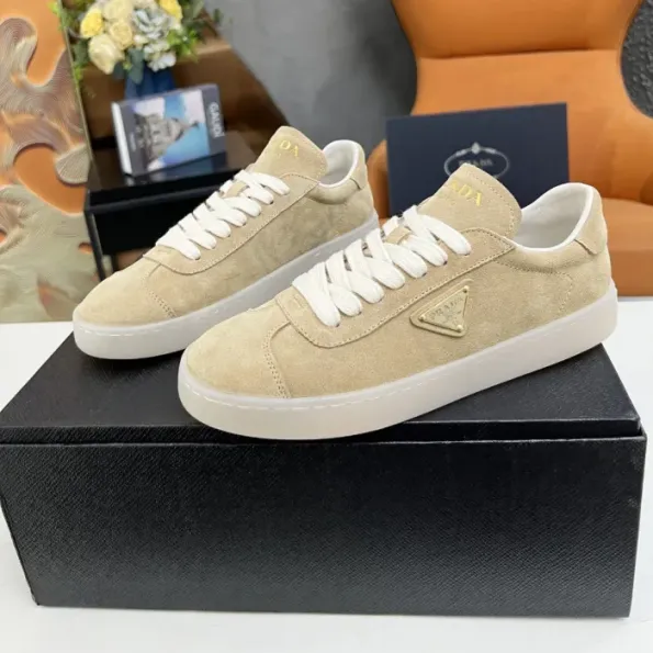 Prada Lane Deer Leather Sneakers Beige