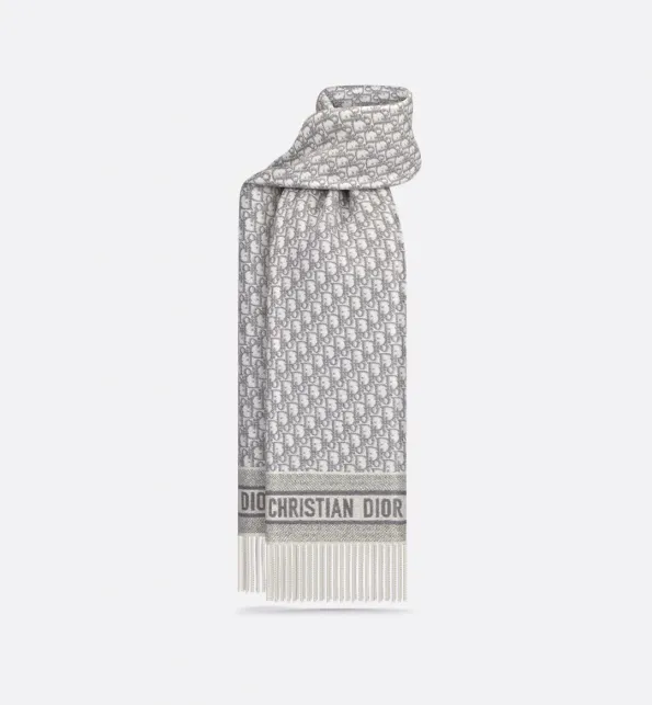 Dior Oblique Scarf Ecru and Gray Cashmere